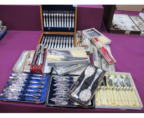 Frederick Asman &amp; Co Highly Decorative Set of Twelve Mother of Pearl Handled Dessert Knives and Forks, in original plush 