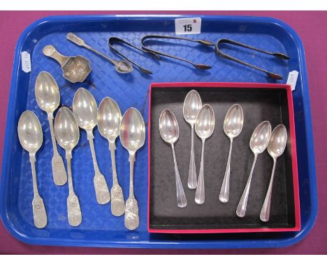 Hallmarked Silver Coffee Spoons, 1902 Coronation Souvenir teaspoons, hallmarked silver sugar tongs, a decorative Chester hall