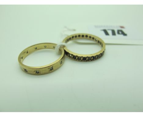 A 9ct Gold Eternity Band, with inset highlights (finger size M); together with another eternity band, alternately set. (2) 