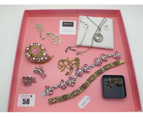 Malcolm Gray Ortak Modernist Style Pendant, together with an openwork pendant stamped "925", a vintage pink and white diamant