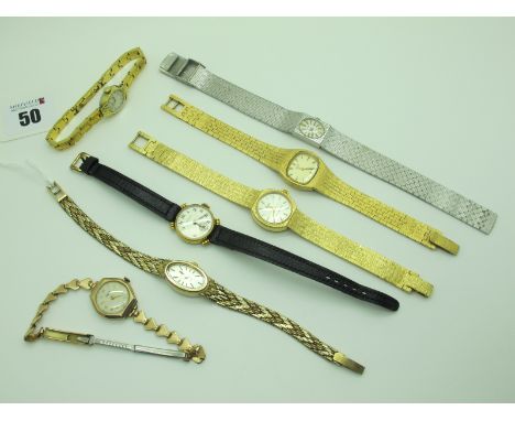 Rotary; A 9ct Gold Cased Ladies Wristwatch, the signed oval dial with line markers, to integral textured tapering bracelet wi