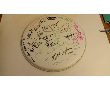 POP MUSIC, signed Pearl Protone metal-rimmed floor tom head, nicely autographed in different coloured ink to the upper white 