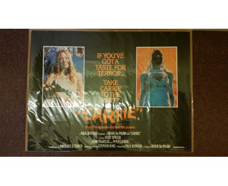 CINEMA, film poster for Carrie, starring; Sissy Space K, John Travolta &amp; piper Laurie, 30 x 40, tape repair to corner, or
