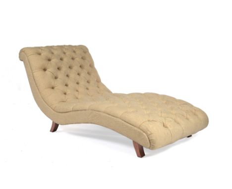 A GEORGE SMITH 'BREWSTER' CHAISE LONGUE with overstuffed button upholstery and splaying rectangular legs, with George Smith l