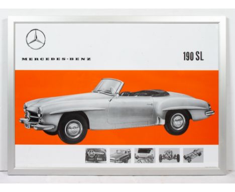 A DECORATIVE REPRODUCTION OF A MERCEDES-BENZ ADVERTISING POSTER for 190SL automobile, produced in 2006 by ArtofMotoring.com. 