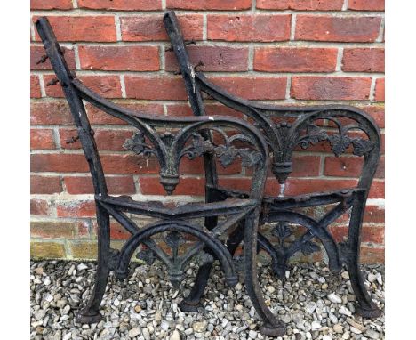 A PAIR OF VICTORIAN CAST IRON BENCH ENDSdecorated with leaves, each approximately 53cm deep x 82cm highCondition: in need of 
