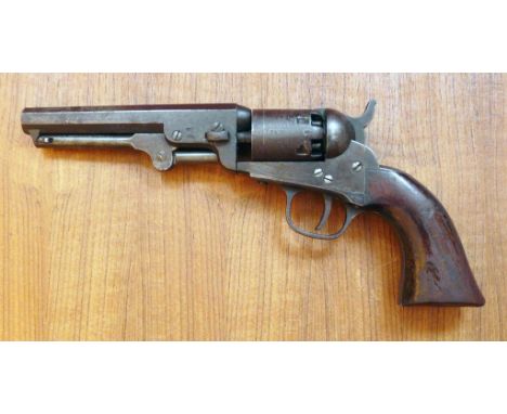 1849 MODEL COLT POCKET REVOLVER, .31 CAL. MATCHING NUMBERS, TRACES OF STAGECOACH SCENE TO CYLINDER, PROOF MARK