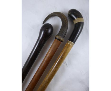 HORN HANDLE WALKING STICK AND 2 OTHERS