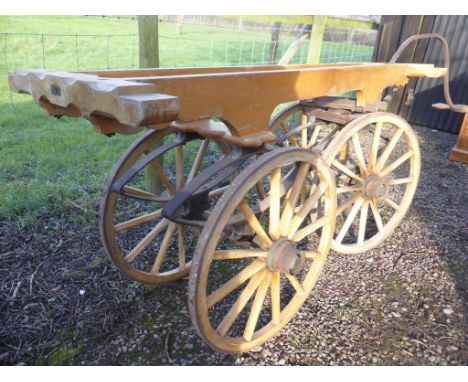 VINTAGE LEAF SPRUNG COFFIN CART/ BYRE WITH ORIGINAL CART WHEELS  (please check important sale information regarding sale room