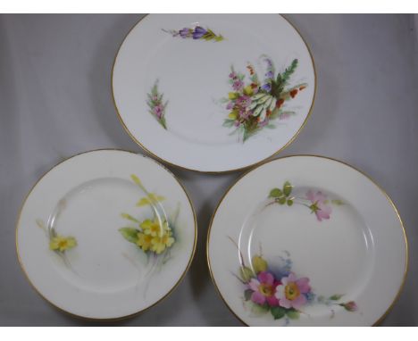 ROYAL WORCESTER PLATE DEPICTING A BLACKBIRD, APPROX. 15 cm DIA, SIGNED W.POWELL, A SIMILAR BLUE TIT PLATE ALSO SIGNED POWELL 