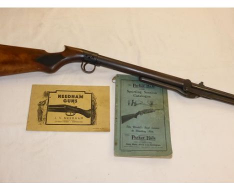 NEEDHAMS VINTAGE 'THE ALL BRITISH AIR GUN' PRE WAR IN THE STYLE OF BSA WITH CHEQUERED GRIP, EXCELLENT CONDITION WITH LEAFLETS