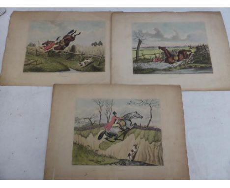 AFTER ALKEN, 3 UNFRAMED COLOURED HUNTING PRINTS, 'THE SCRAMBLE', 'DANGEROUS' AND 'UNPLEASANT'