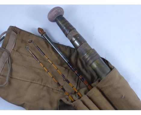 VINTAGE CANE FISHING ROD, 4 SECTIONS, FERRULE ENGRAVED MOORE, LIVERPOOL, WITH CANVAS BAG
