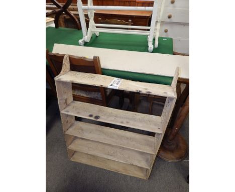 PINE SHELVES AND AN ANTIQUE PAINTED PINE SHELF  (please check important sale information regarding sale room clearance)