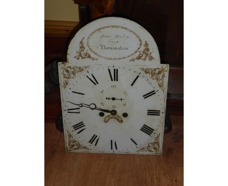 EAN EARLY 19TH CENTURY 8 DAY LOGCASE CLOCK, JOHN BAILEY, BIRMINGHAM, TWIN FUSSE. PAINTED ARCHED DIAL WITH DATE APERTURE AND S