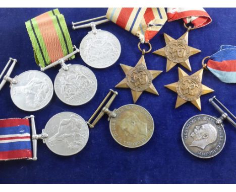 MISC. MEDALS INC. WWII WAR AND DEFENCE MEDALS, ITALY STAR, AFRICA STAR AND 39-45 STAR, TOGETHER WITH WWI CAMPAIGN MEDAL 35104