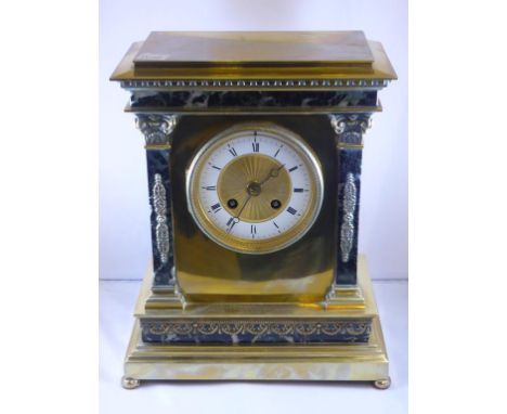 LATE 19TH CENTURY FRENCH BRASS AND MARBLE MANTLE CLOCK
