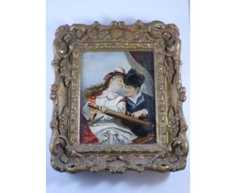 MINIATURE OIL ON PANEL DEPICTING 2 FIGURES IN A BOAT, WITH SIGNATURE T. LOSIK '88, APPROX. 13 X 10 cm