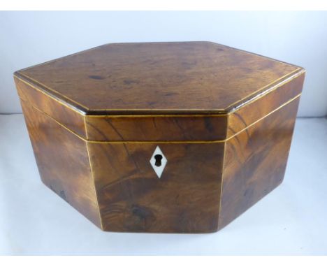 GEORGIAN TEA CADDY OF HEXAGONAL FORM HAVING FITTED INTERIOR WITH TWIN LIDDED COMPARTMENTS, APPROX. 22 cm
