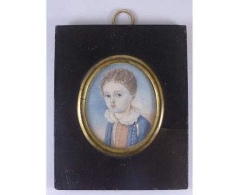 PORTRAIT MINIATURE OF A YOUNG BOY IN RECTANGULAR FRAME