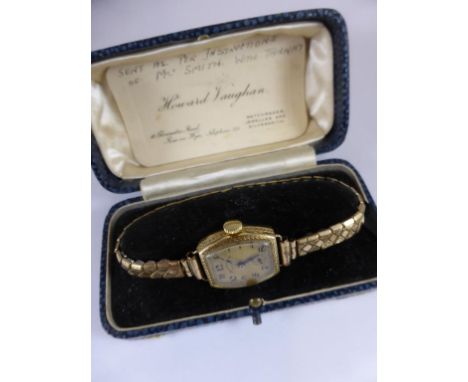 LADIES GOLD ROLEX WRIST WATCH IN FITTED CASE WITH EXPANDING STRAP (NOT ORIGINAL) SUBSIDIARY SECONDS, ENGINE TURNED STARBURST 