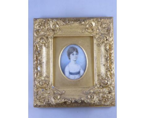 OVAL PORTRAIT MINIATURE IN ORNATE FRAME 'MISS ATHILL, WIFE OF C.TURNER ESQ.' IN PENCIL VERSO