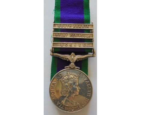 Campaign Service Medal 1962, three clasps, Borneo, Malay Peninsula, South Arabia to (23854083 PTE. J. BROWN. KOYLI.). Awarded