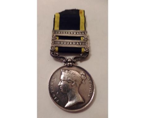 Punjab Medal 1848-49, two clasps, Goojerat and Chilianwala named to Edmund Potter, 14th Light Dragoons. Potter was a confirme