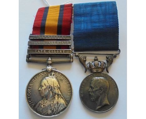 A potentially interesting and rare combination South Africa Boer War and Swedish Royal Household Medal of King Gustav V pair 