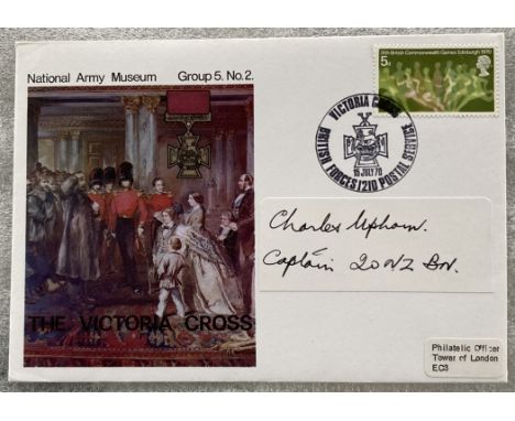 WW2 Double VC winners Charles Upham VC signed label fixed on 1970 National Army Museum Victoria Cross cover. Charles Hazlitt 