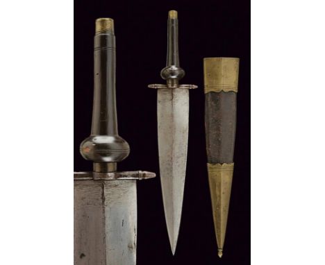 dating: circa 1800 provenance: Europe, Solid blade of lozenge section; iron hilt with short arms ending in acorns. Horn grip 