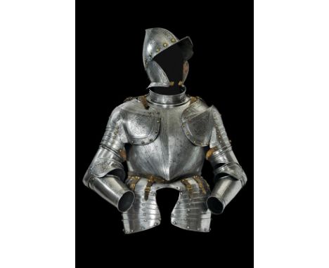 dating: late 16th Century provenance: Milan, Consisting of a pointed burgonet with a one-piece, ribbed skull featuring a poin