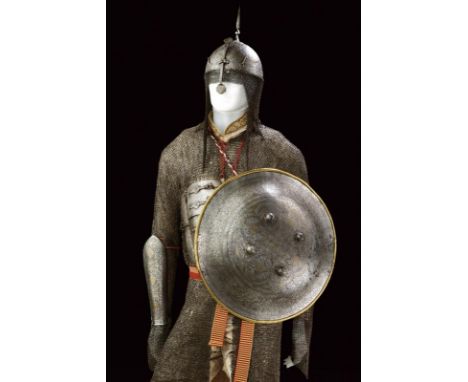 dating: 16th / 19th Century provenance: India, The helmet with iron skull engraved and carved with floral motifs and with som