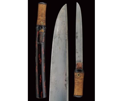 dating: Period (1603-1867) provenance: Japan, Blade on yoroi-doshi type, hira-zukuri (nagasa 22.1 cm). Hamon and hada not vis