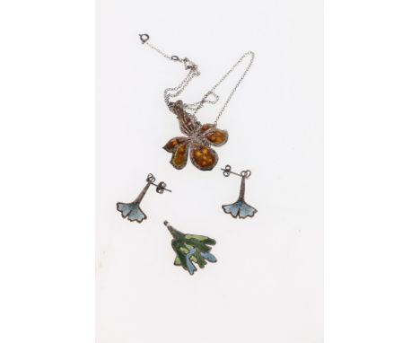 Alastair Norman Grant (Dust Jewellery Lundin Links) silver and enamel orchid pendant on chain Edinburgh 1978, another pendant