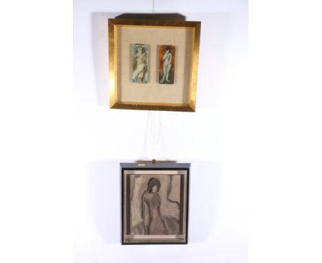 TONY VALENTINE (1939?) *ARR*,&nbsp;Nude figures,&nbsp;Oil pair, signed and dated verso ’65, each 12cm x 5cm and another of a 