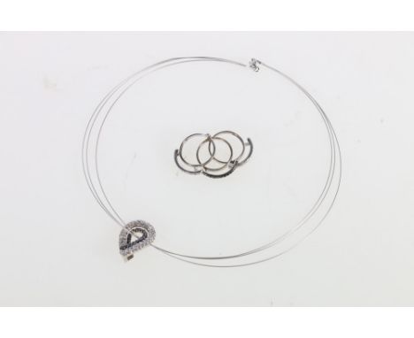 14ct white gold diamond and sapphire pendant stamped 14kt and BITA, possibly designer Bita&nbsp;Pourtavoosi, on triple strand