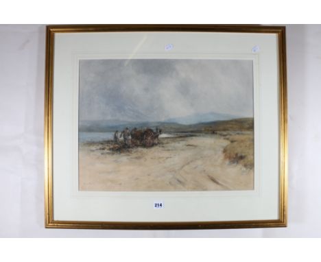 ARCHIBALD DAVID REID RSW ARSA ROI (Scottish 1844-1908),&nbsp;Horse and cart and figures on a beach collecting kelp,&nbsp;Sign