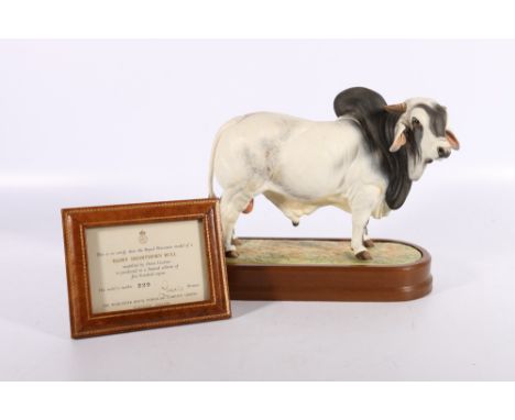 Royal Worcester porcelain model of a Brahman Bull modelled by Doris Lindner on wooden plinth base with certificate of authent