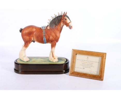 Royal Worcester porcelain model of a Cyldesdale Stallion modelled by Doris Lindner on wooden plinth base with certificate of 