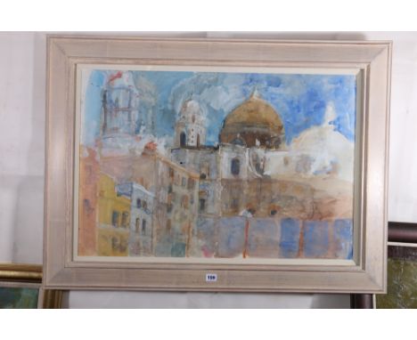ANN ORAM RSW (Scottish b 1956)&nbsp;Architectural view&nbsp;Signed and dated ?89, watercolour and ink, 54cm x 80cm 
