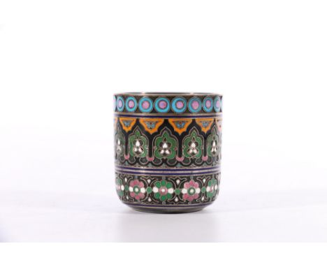 Russian 91 zol grade (94.79%) silver and enamelled vodka cup, hallmarks "91 Moscow town mark, BC1876 and Cyrillic NO?", 4.5cm