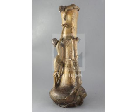 A large Goldscheider Art Nouveau cold-painted terracotta figural vase, c.1900, impressed marks and model no. 0982/116/35, hei