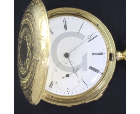 A rare 19th century 18ct gold Ramuz patent automatic hunter pocket watch, retailed by Charles Z. Binden, Panama, with floral 