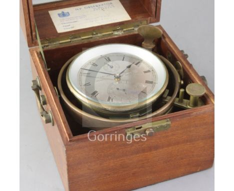 A 20th century German two day marine chronometer, Wempe, Hamburg 6313, the two tier case of characteristic form, the 3.5 inch