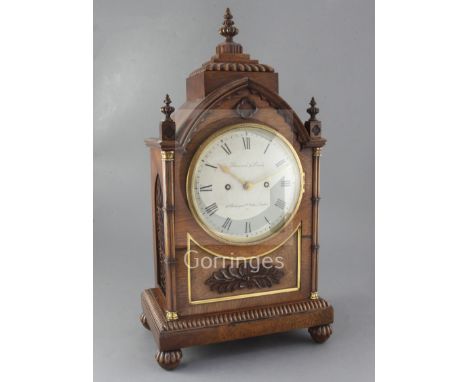 A 19th century rosewood bracket clock, Barraud & Laud, 14 Bishopsgate, the gothic architectural case with pierced sound frets