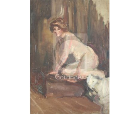 Albert de Belleroche (1864-1944)4 unstretchered oils on canvasKneeling female nude 26 x 18in., reclining nude in a garden, 16