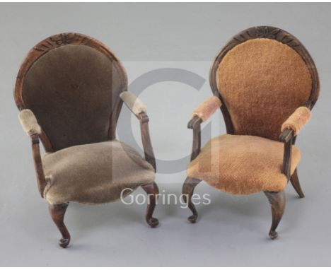 Denis Hillman. A pair of Louis XV style beech fauteuils, with rounded backs, and open arms on cabriole legs, signed monograms