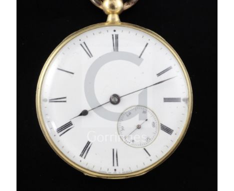 A late 19th century engine turned gold open face cylinder pocket watch by Patek et Cie, with Roman dial and subsidiary second