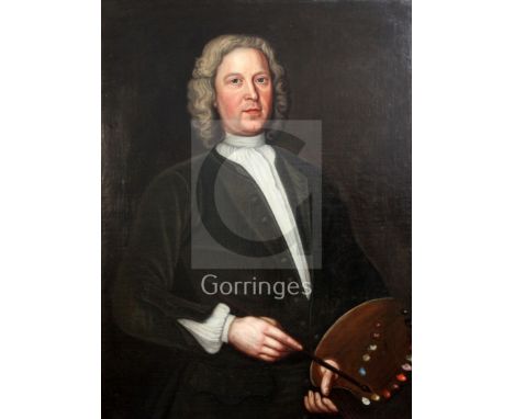 18th century English Schooloil on canvasHalf length portrait of an artist standing holding a palette36 x 27in.